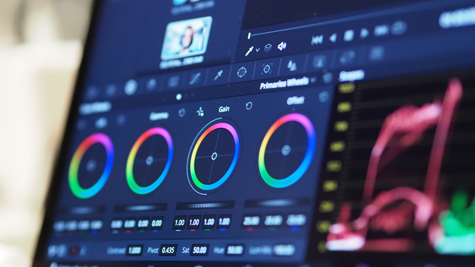 Color grading graph or RGB colour correction indicator on mo